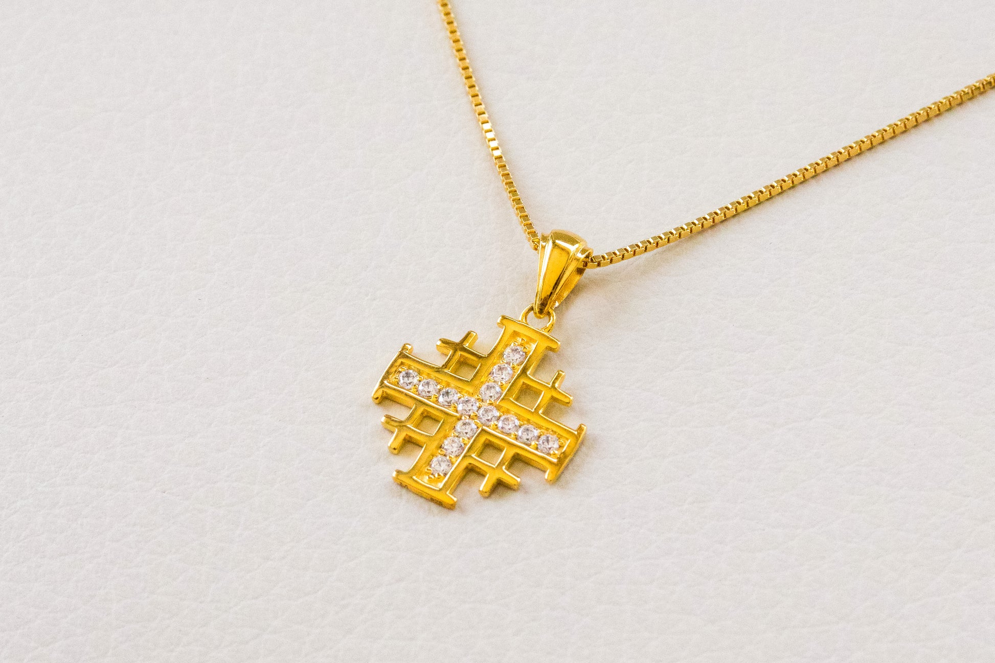 Jerusalem Cross Pendant in 925 Sterling Silver with 4 Micron Gold Layer and Austrian Crystals