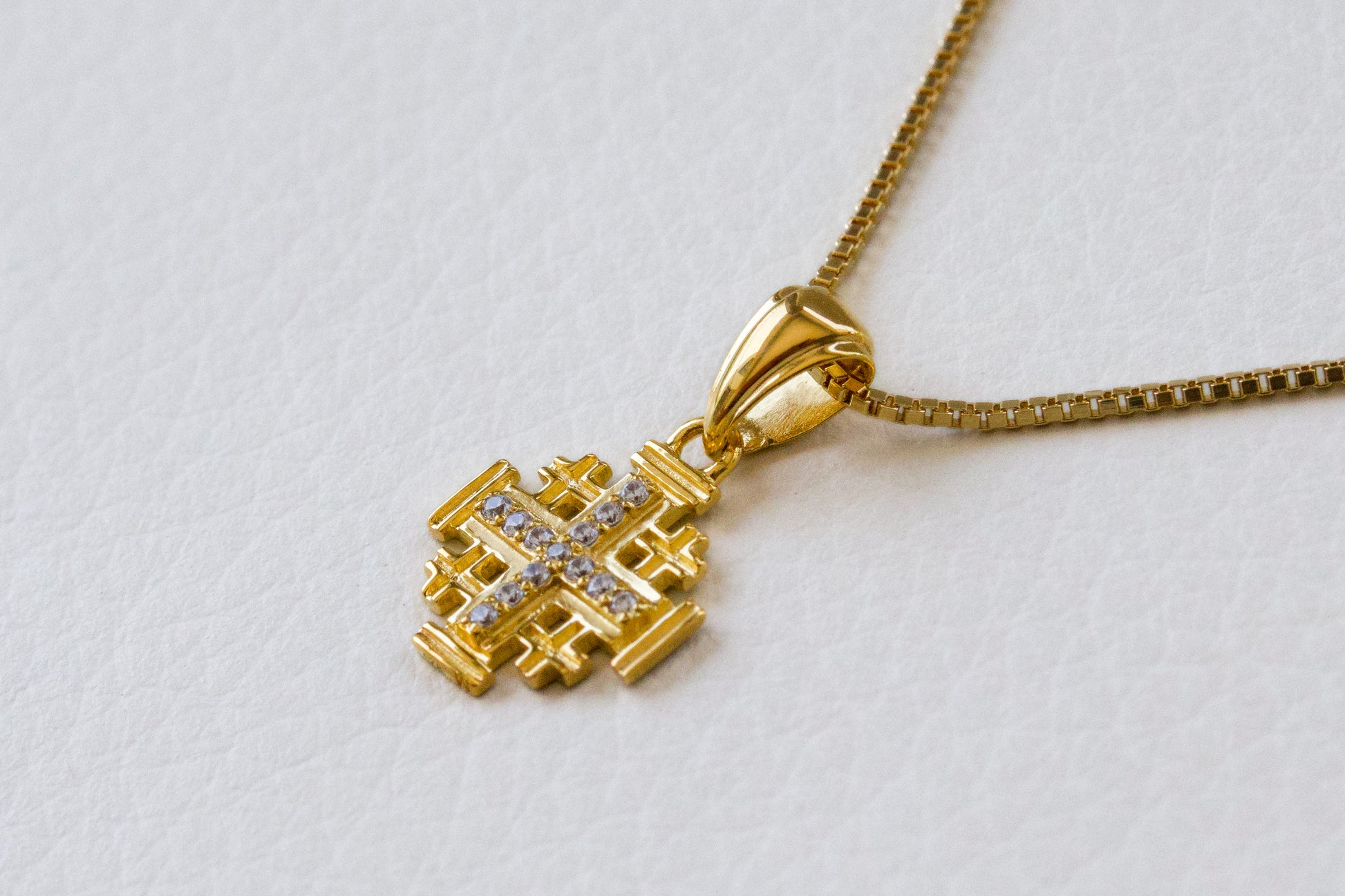Jerusalem Cross Pendant in Gold Plated 925 Silver with Austrian Crystals