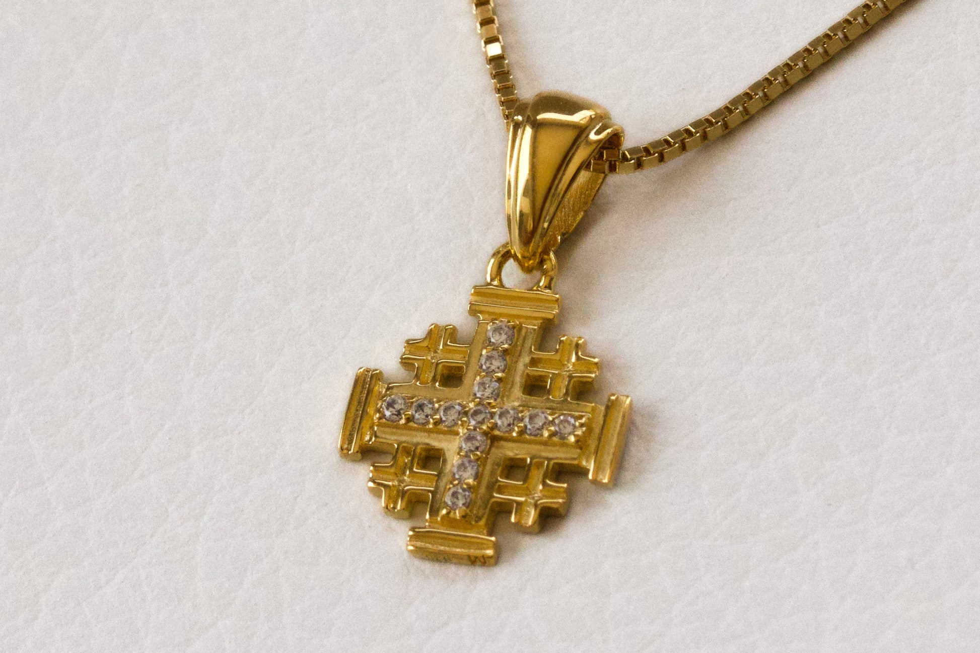 Jerusalem Cross Pendant in Gold Plated 925 Silver with Austrian Crystals