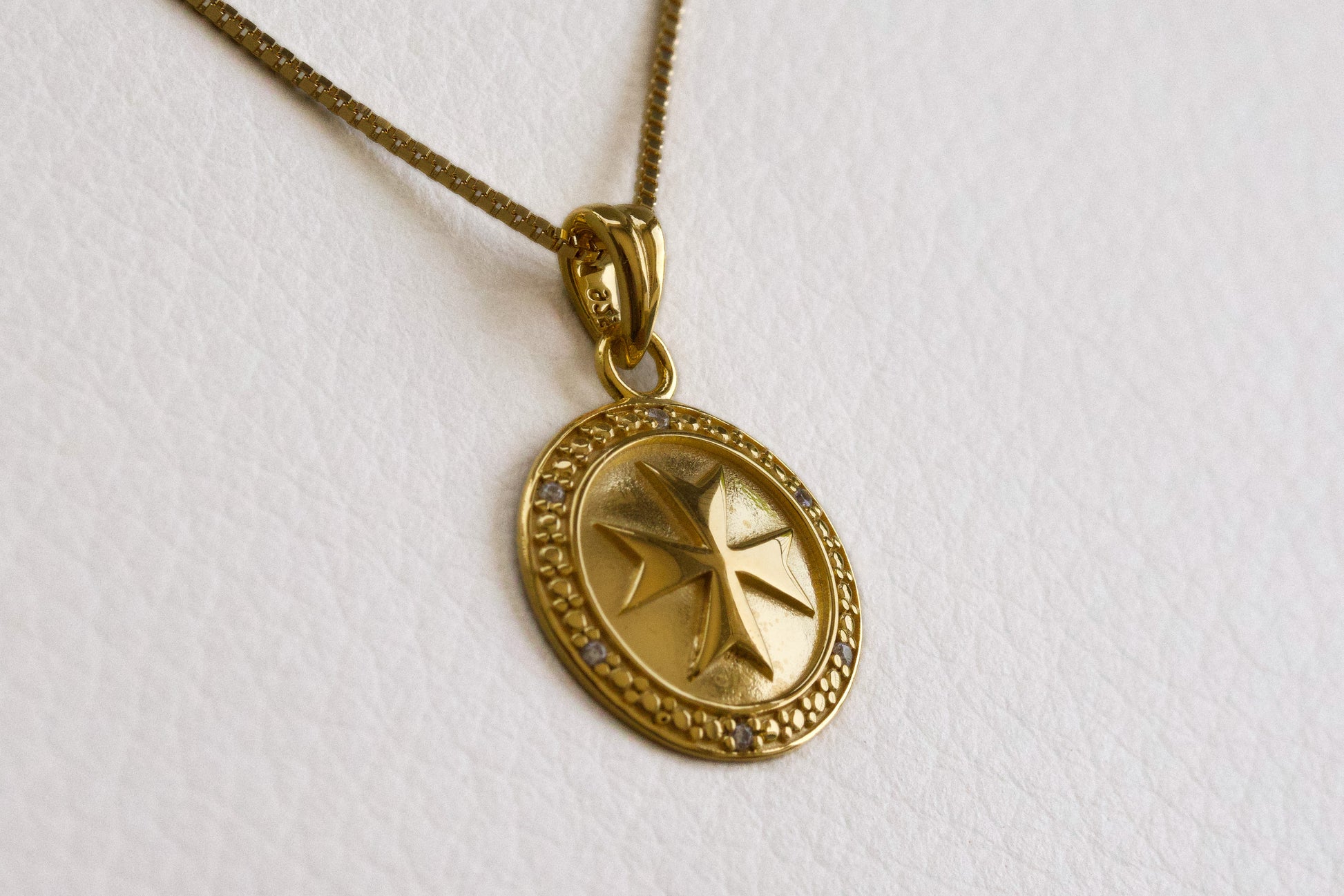Jerusalem Cross Medallion Pendant in 925 Sterling Silver with 4 Micron Gold Layer and Austrian Crystals
