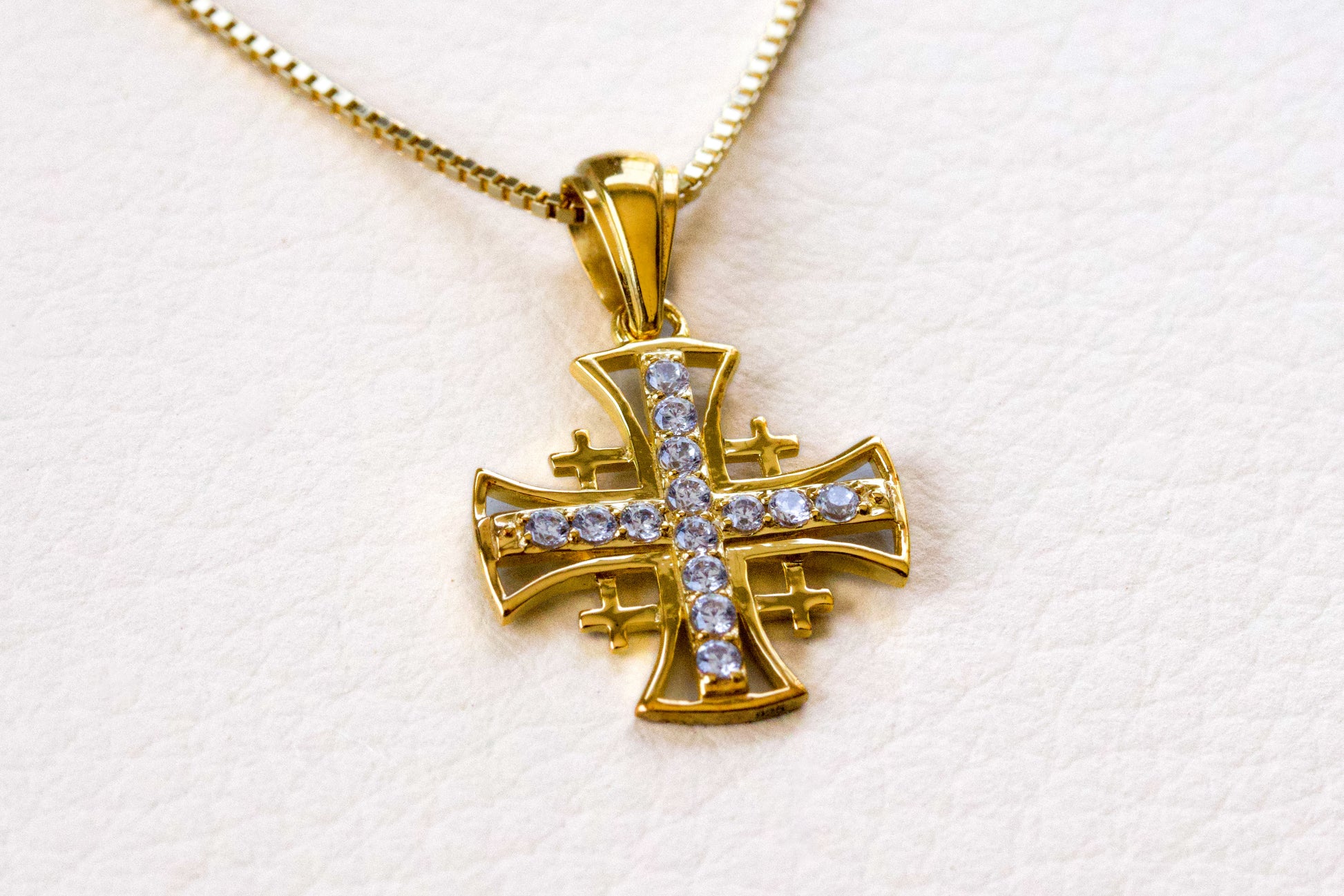Jerusalem Cross Pendant in Gold-Plated 925 Sterling Silver with Austrian Crystals