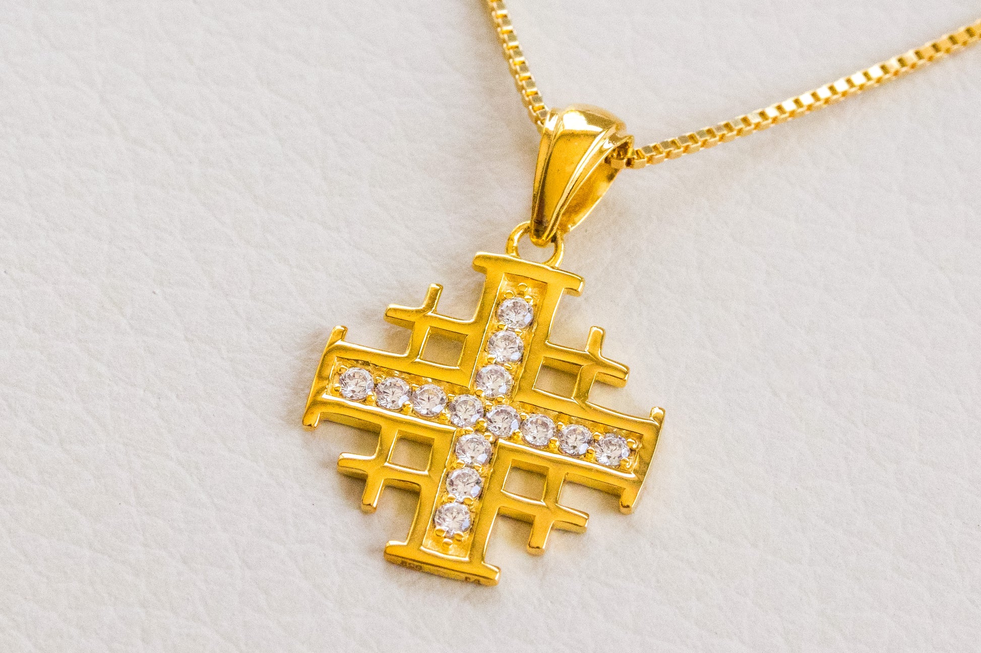 Jerusalem Cross Pendant in 925 Sterling Silver with 4 Micron Gold Layer and Austrian Crystals