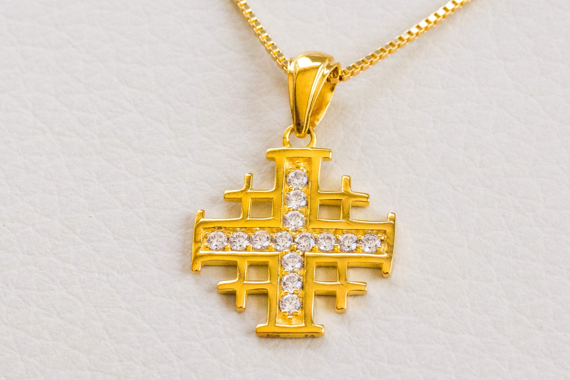 Jerusalem Cross Pendant in 925 Sterling Silver with 4 Micron Gold Layer and Austrian Crystals