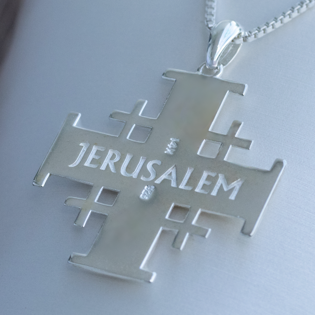 Jerusalem Cross Pendant | Holy Land Christian Jewelry Gift | 925 Silver & 14k Gold | 1.10 Inch Faith Symbol with Thick Box Chain