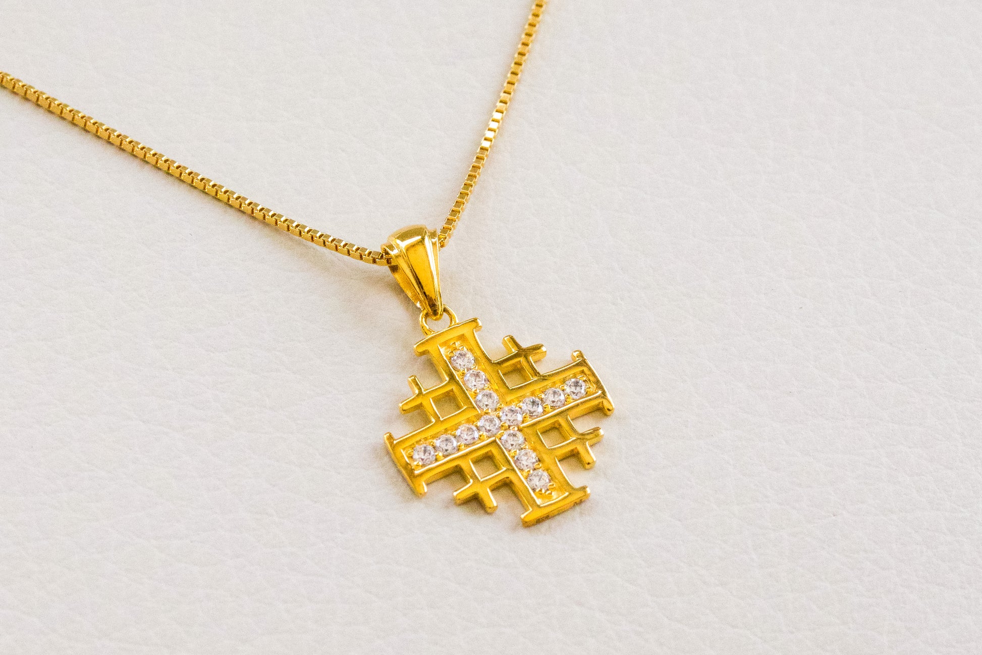 Jerusalem Cross Pendant in 925 Sterling Silver with 4 Micron Gold Layer and Austrian Crystals