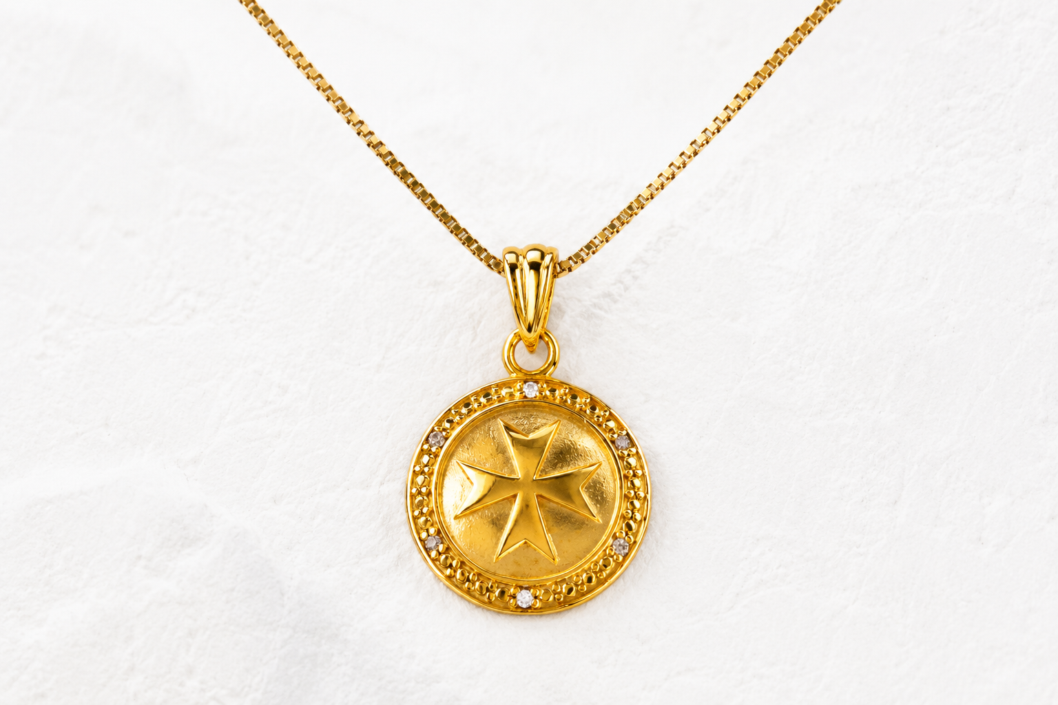 Jerusalem Cross Medallion Pendant in 925 Sterling Silver with 4 Micron Gold Layer and Austrian Crystals