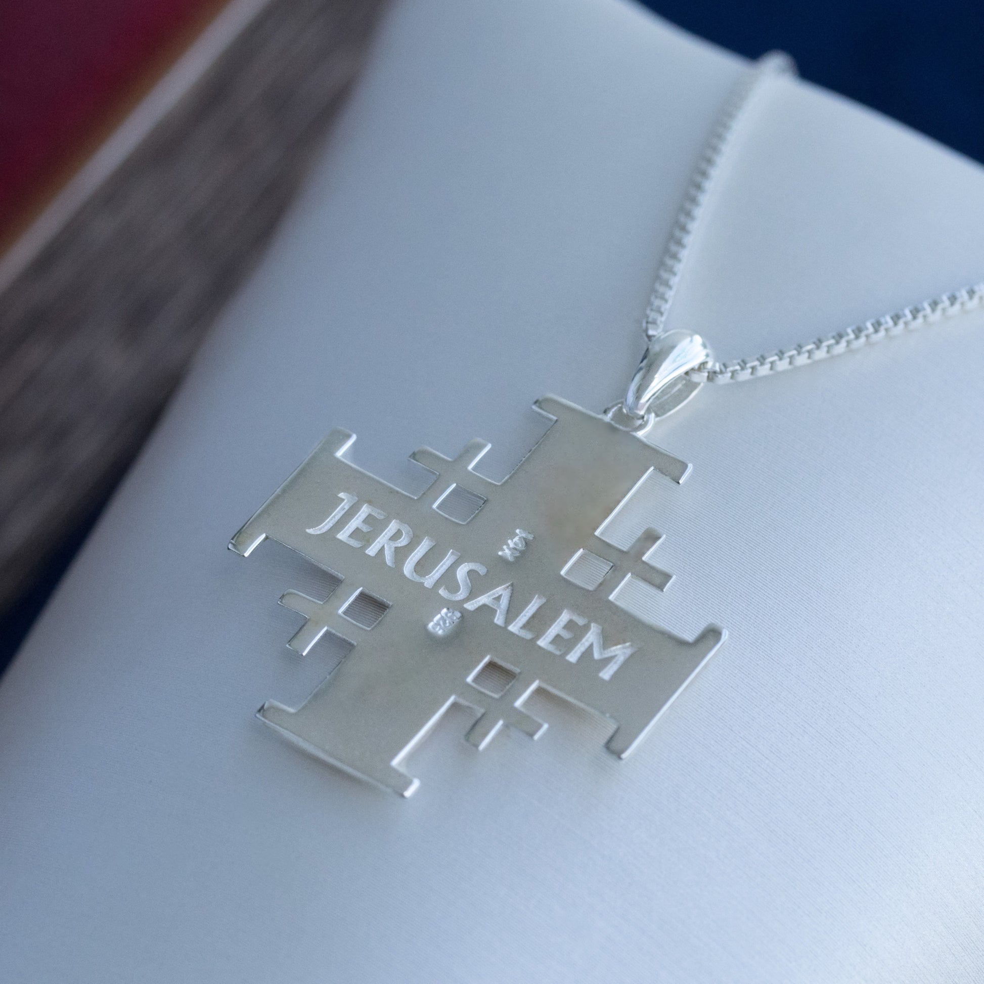 Jerusalem Cross Pendant | Holy Land Christian Jewelry Gift | 925 Silver & 14k Gold | 1.10 Inch Faith Symbol with Thick Box Chain
