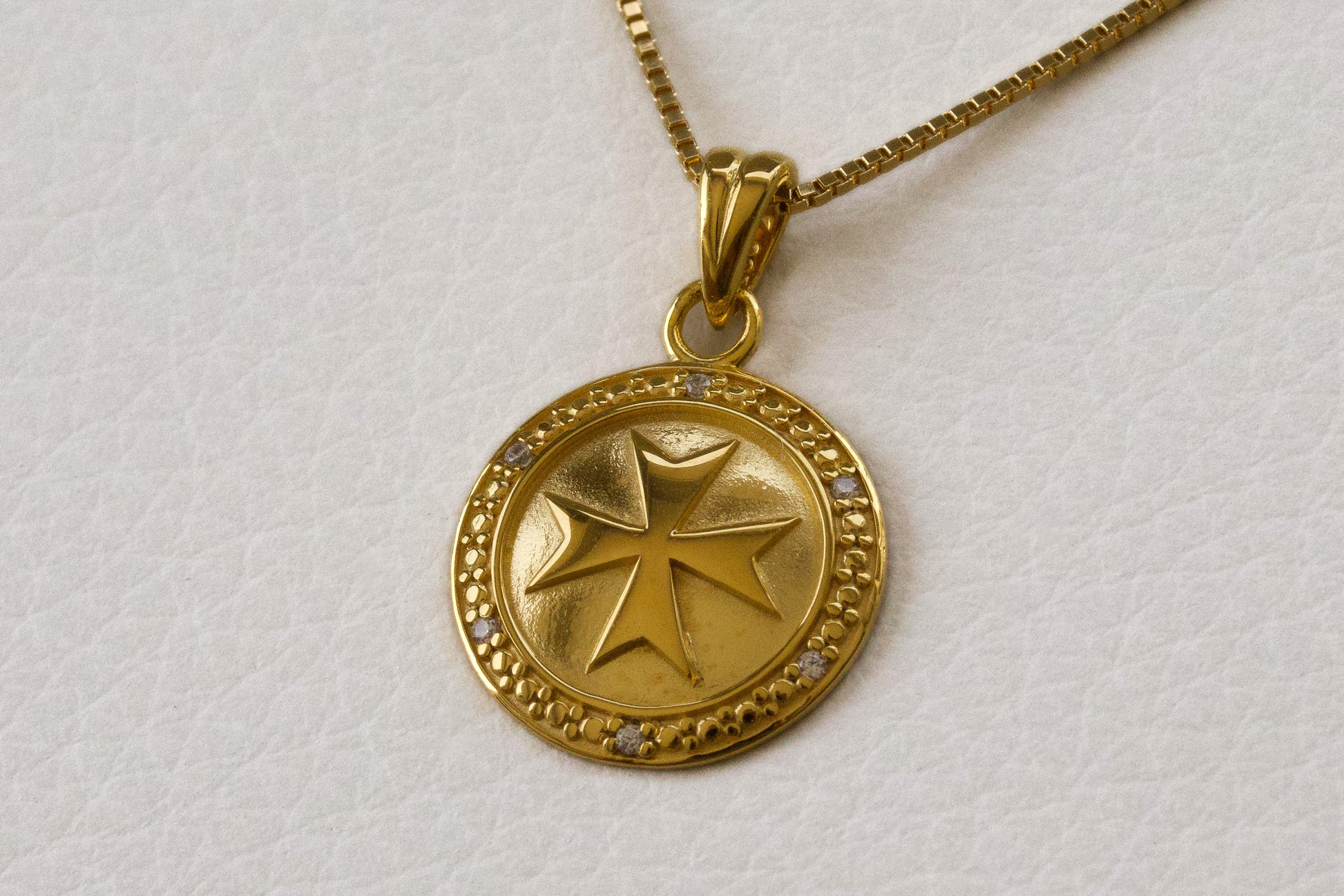 Jerusalem Cross Medallion Pendant in 925 Sterling Silver with 4 Micron Gold Layer and Austrian Crystals