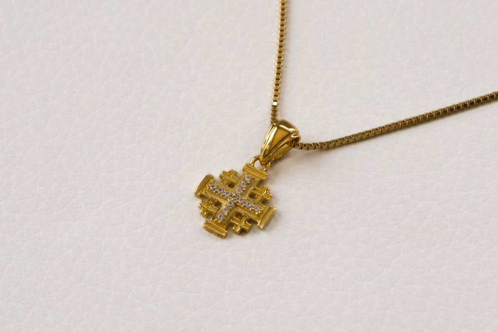 Jerusalem Cross Pendant in Gold Plated 925 Silver with Austrian Crystals