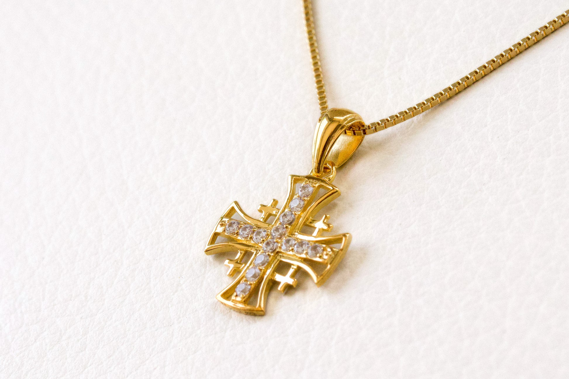 Jerusalem Cross Pendant in Gold-Plated 925 Sterling Silver with Austrian Crystals