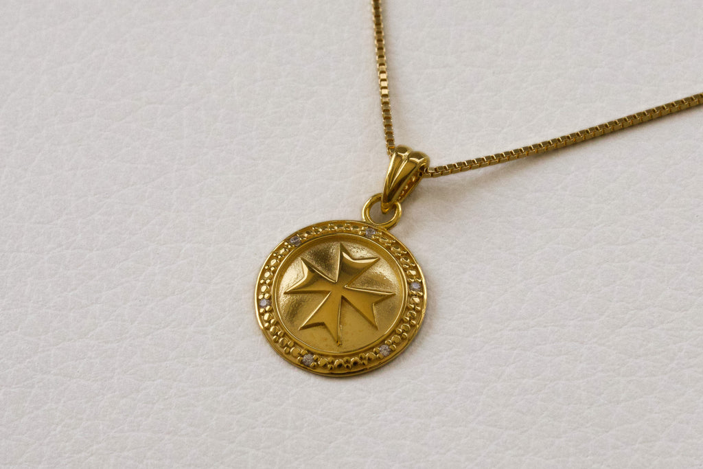 Jerusalem Cross Medallion Pendant in 925 Sterling Silver with 4 Micron Gold Layer and Austrian Crystals