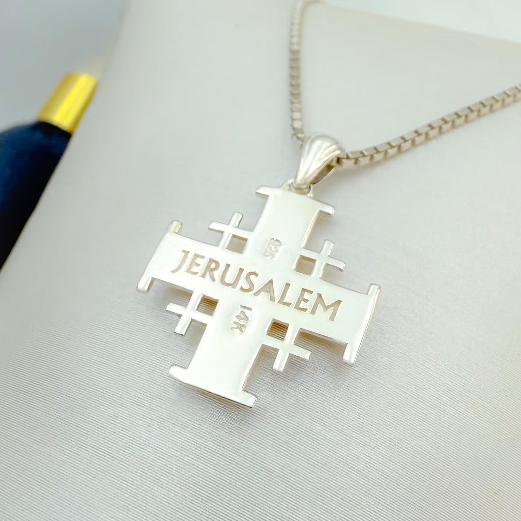 Handmade Jerusalem Cross Pendant in 925 Silver with 14k Gold Accents