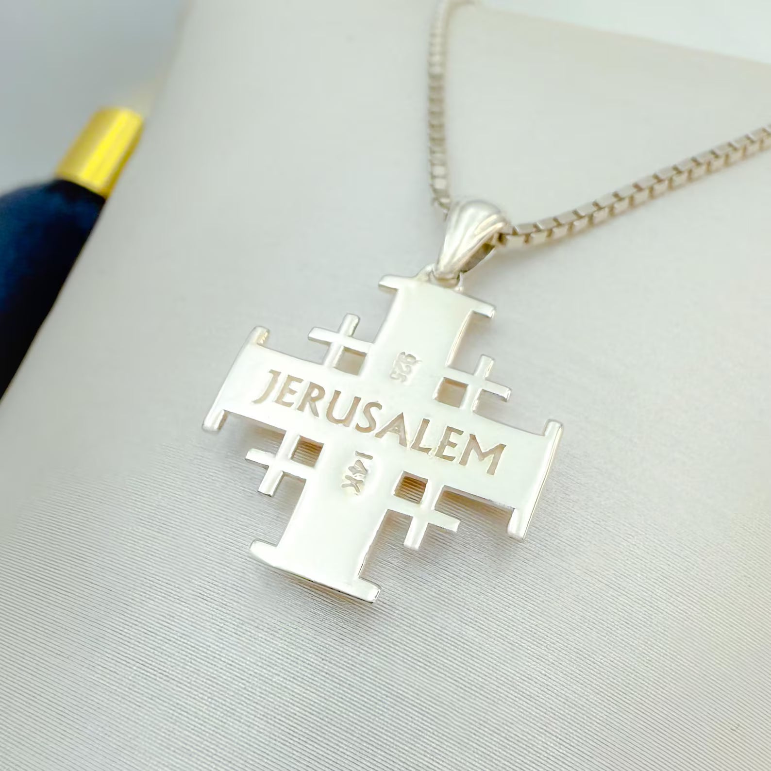 Handmade Jerusalem Cross Pendant in 925 Silver with 14k Gold Accents