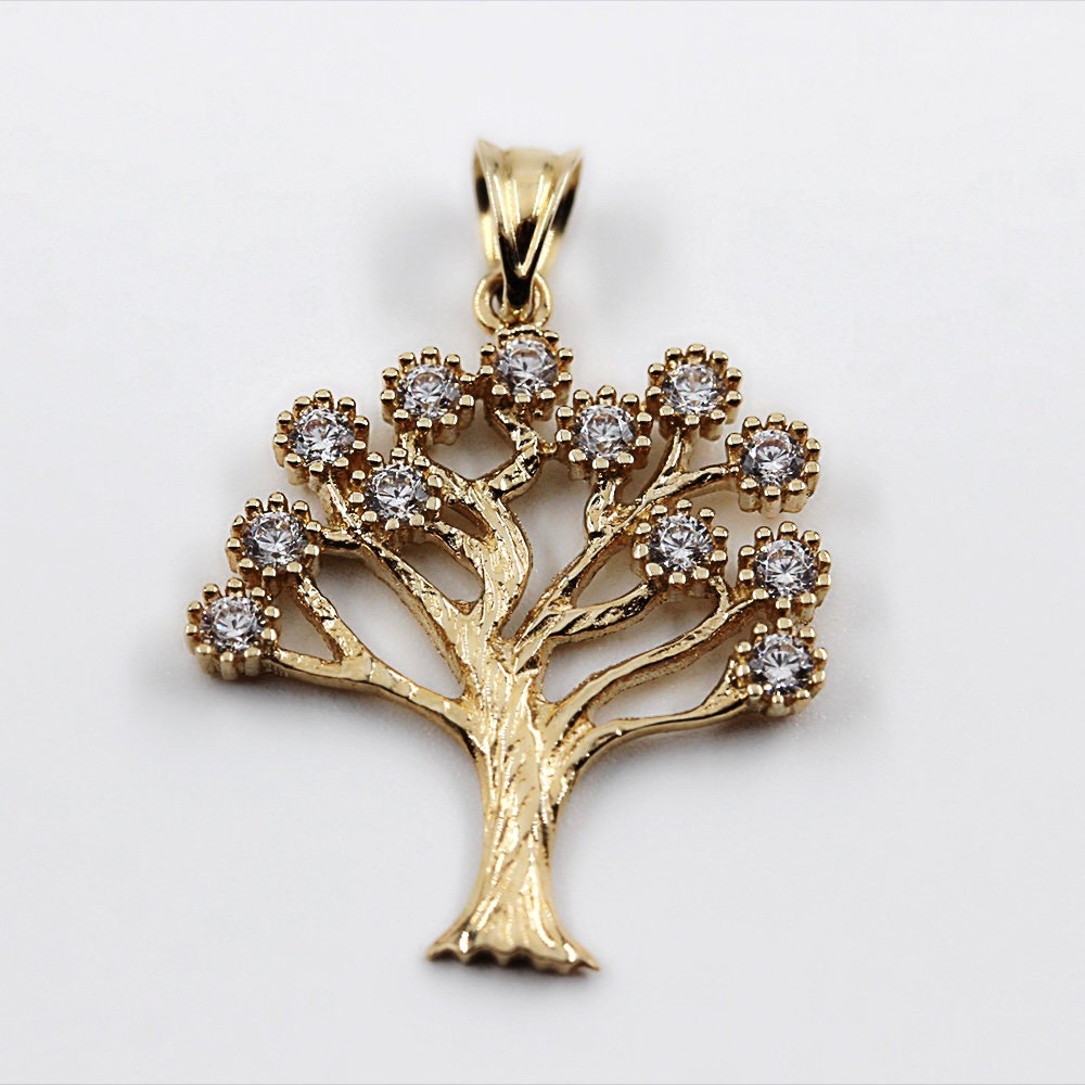 Tree of Life Pendant in 14k Gold with Zircon Accents