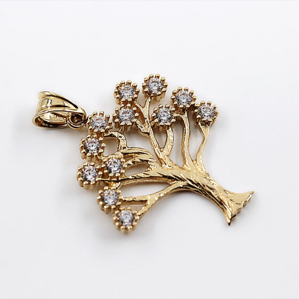Tree of Life Pendant in 14k Gold with Zircon Accents