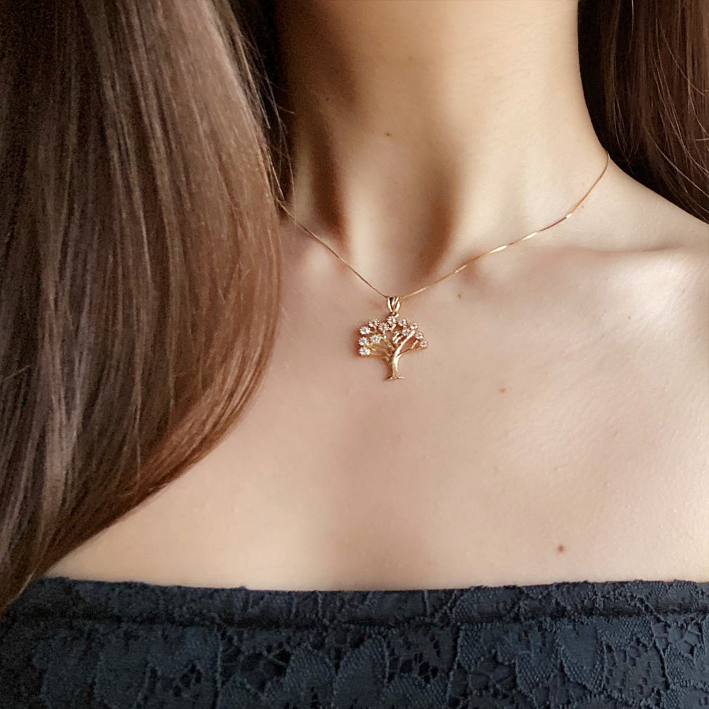 Tree of Life Pendant in 14k Gold with Zircon Accents