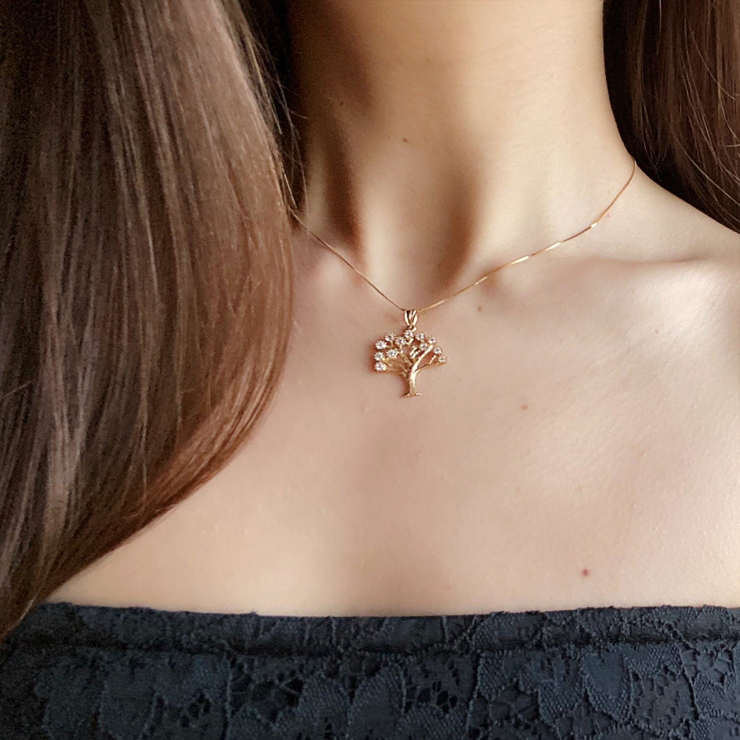Tree of Life Pendant in 14k Gold with Zircon Accents