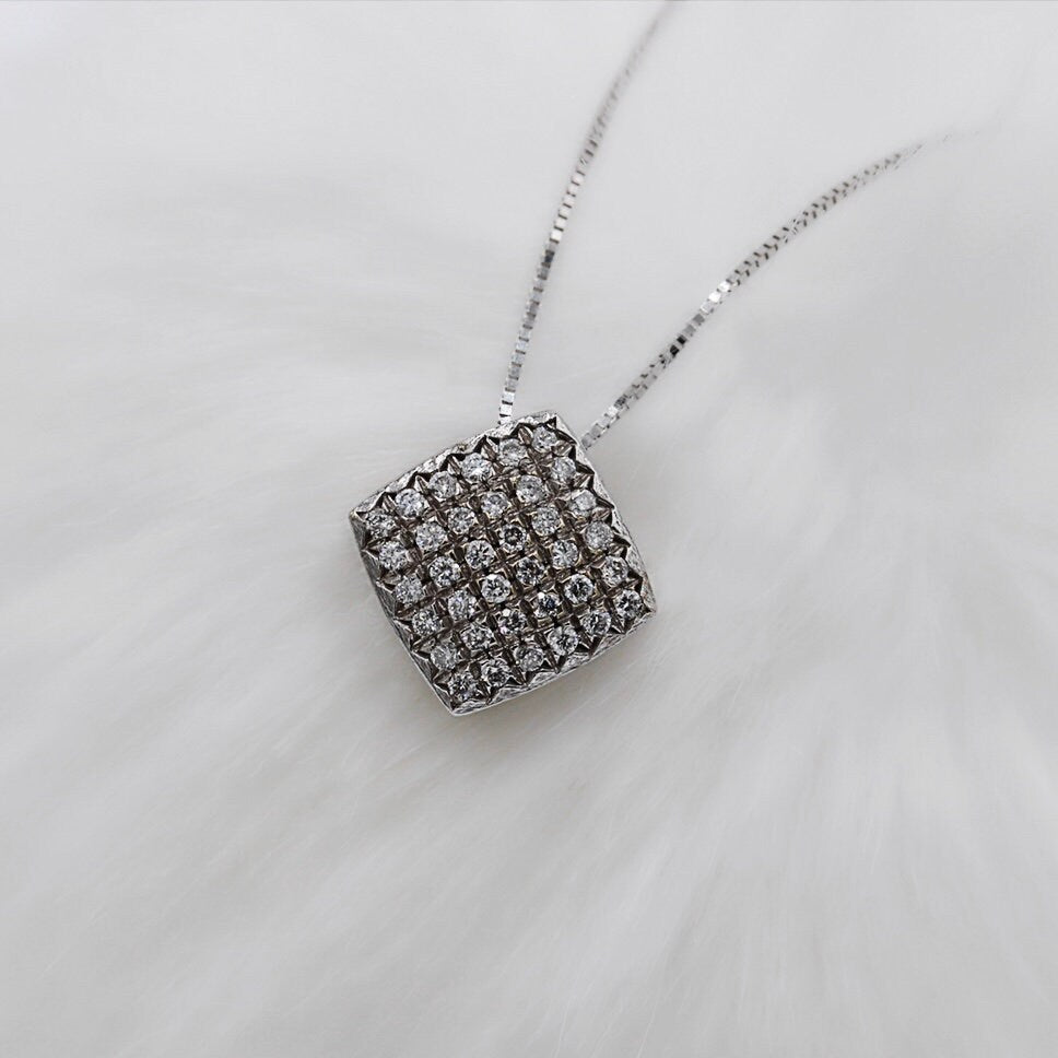 Sparkling Diamonds Square Pendant in White Gold