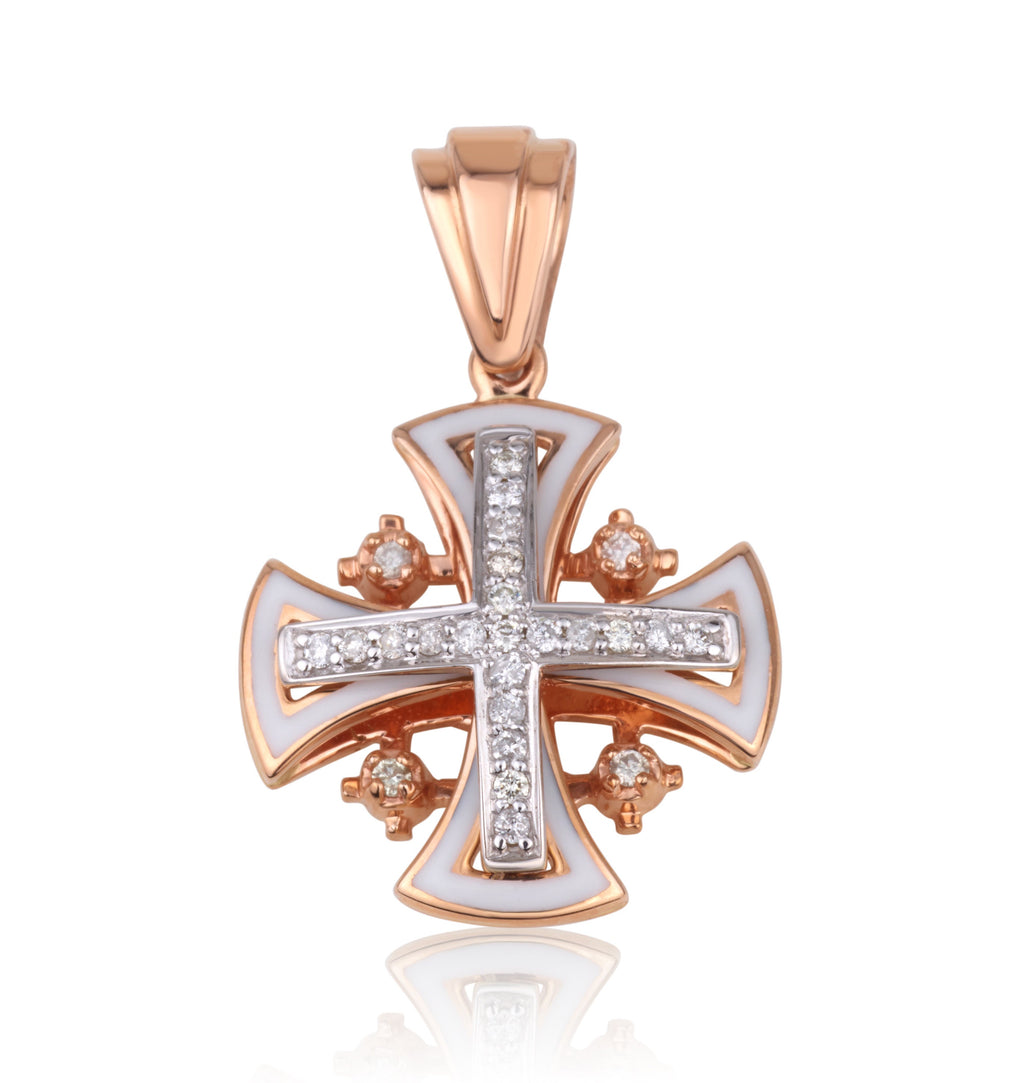 Jerusalem Cross Pendant in 14k Gold with Diamonds, Divine Sign of Faith and Hope
