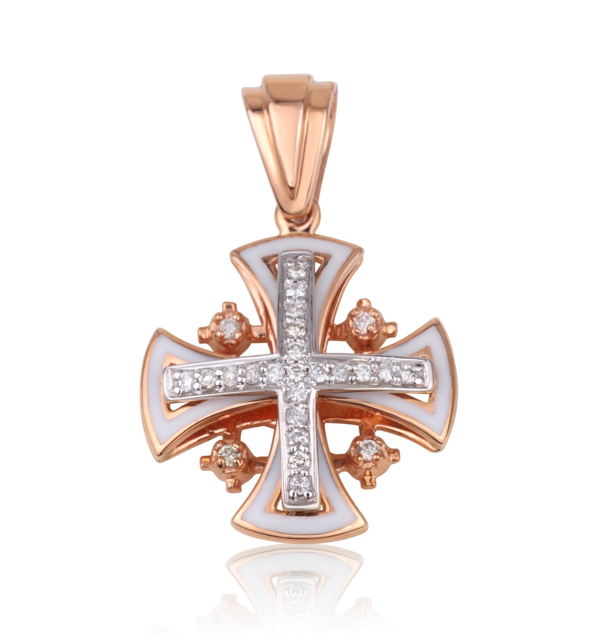Jerusalem Cross Pendant in 14k Gold with Diamonds, Divine Sign of Faith and Hope