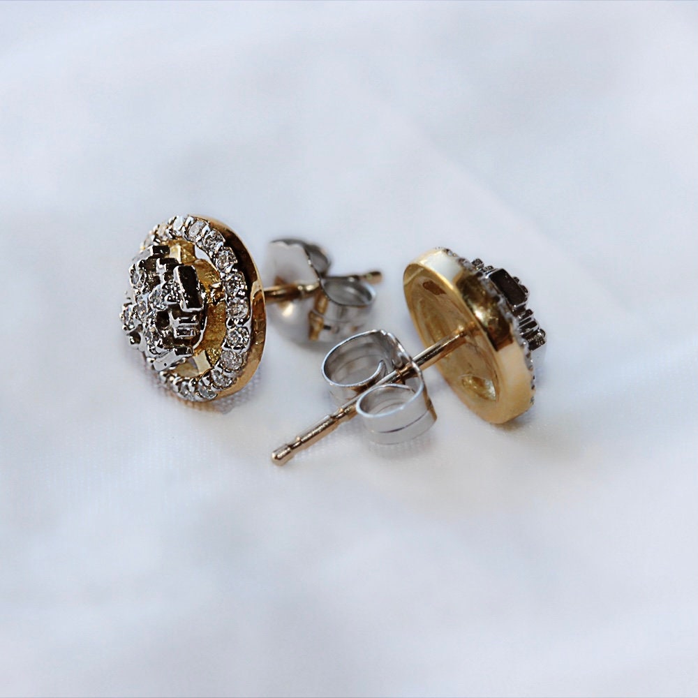 Jerusalem Cross Stud Earrings in 14k Gold with 50 Diamonds 0.36ct