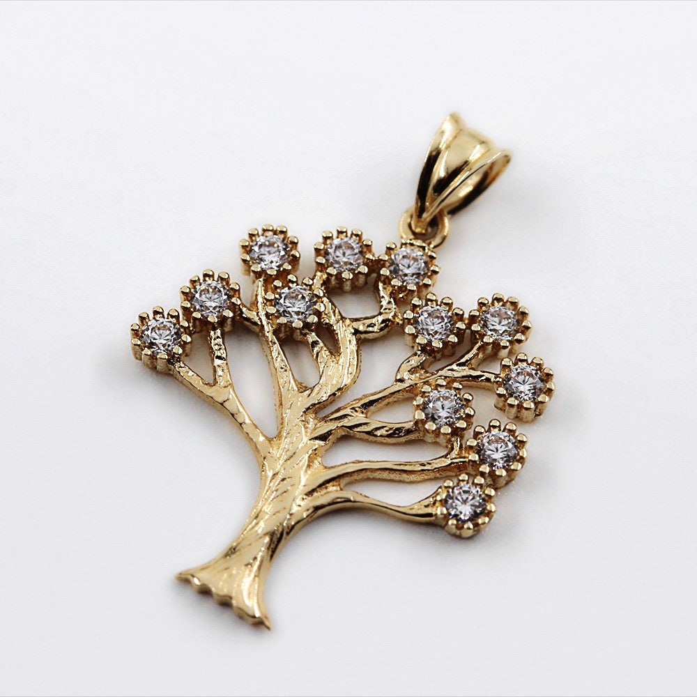 Tree of Life Pendant in 14k Gold with Zircon Accents