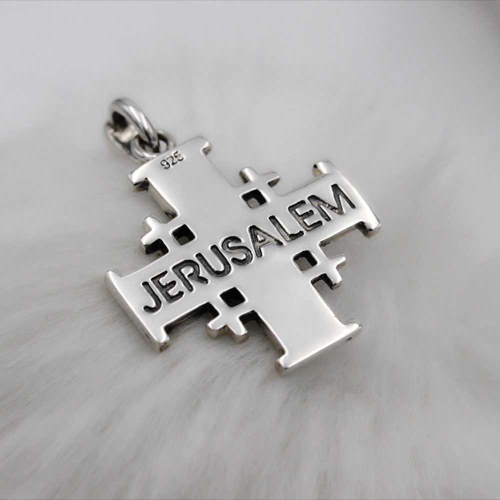 Jerusalem Cross Pendant with Blue Sapphire and Marcasite stones