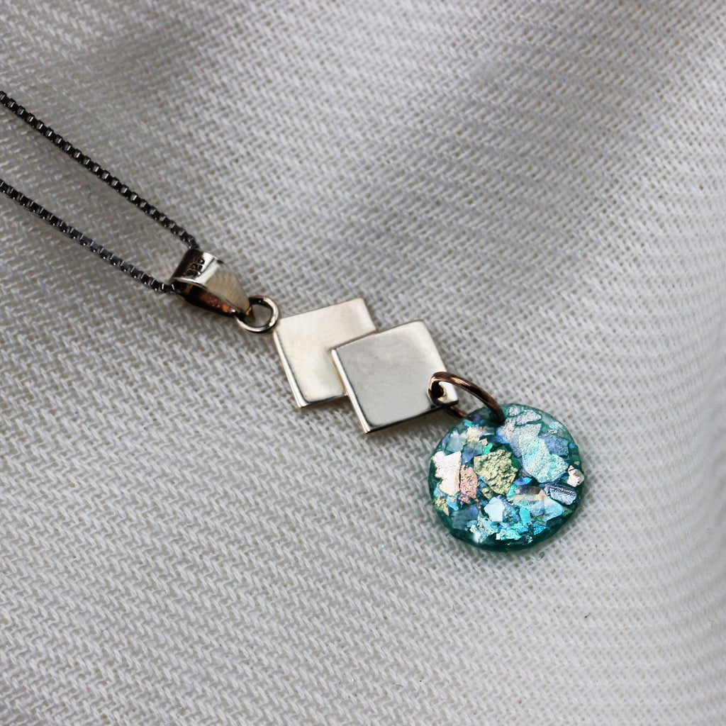 Roman Glass Circle Pendant in Sterling Silver 925