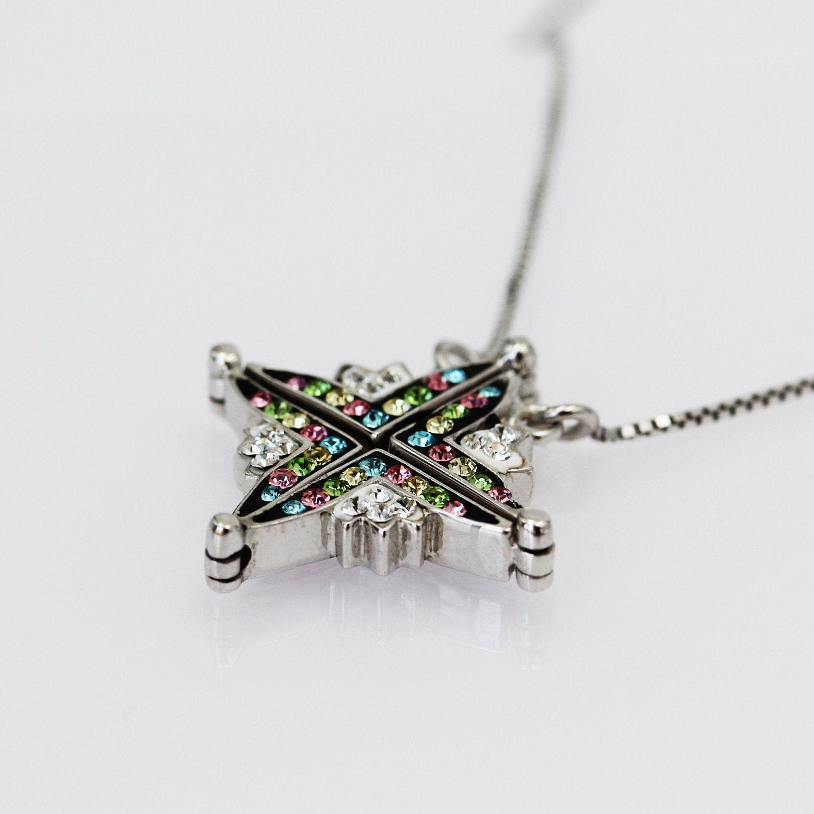 Star of Bethlehem 2-in-1 Opening Pendant in Sterling Silver with Colorful Stones