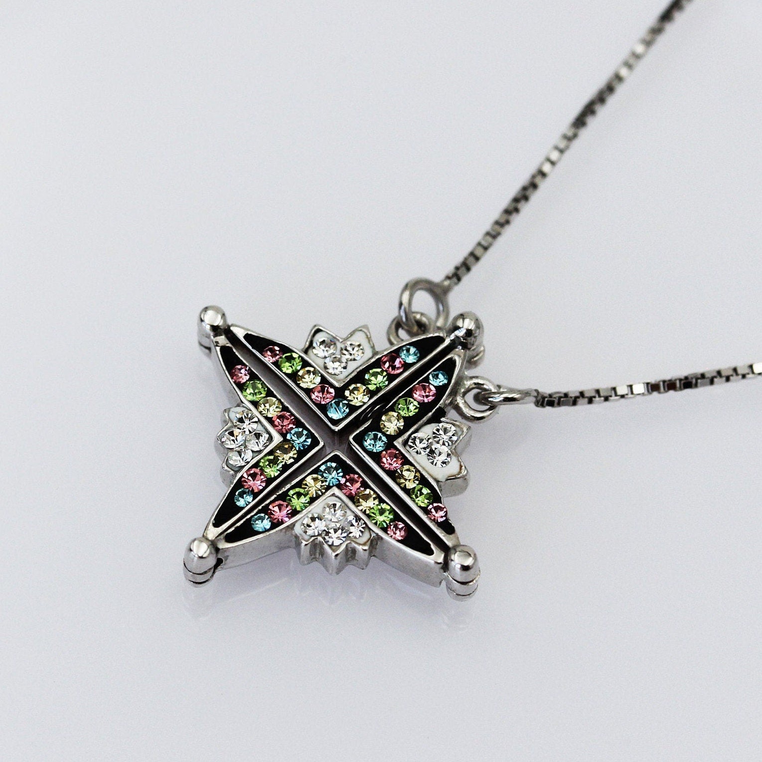 Star of Bethlehem 2-in-1 Opening Pendant in Sterling Silver with Colorful Stones