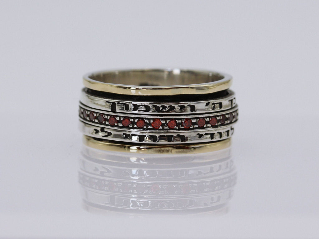 Handmade Blessing Ring with Garnet Stones for Love and Faith