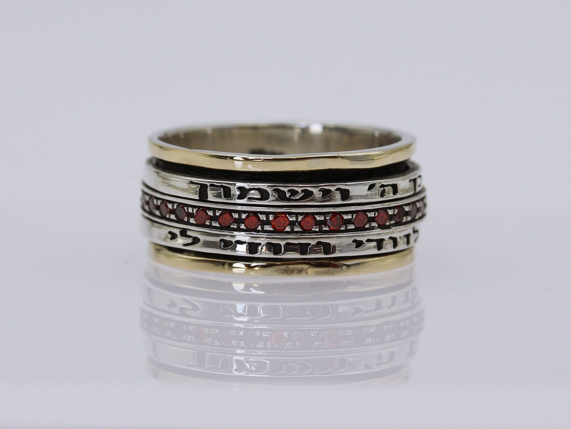Handmade Blessing Ring with Garnet Stones for Love and Faith