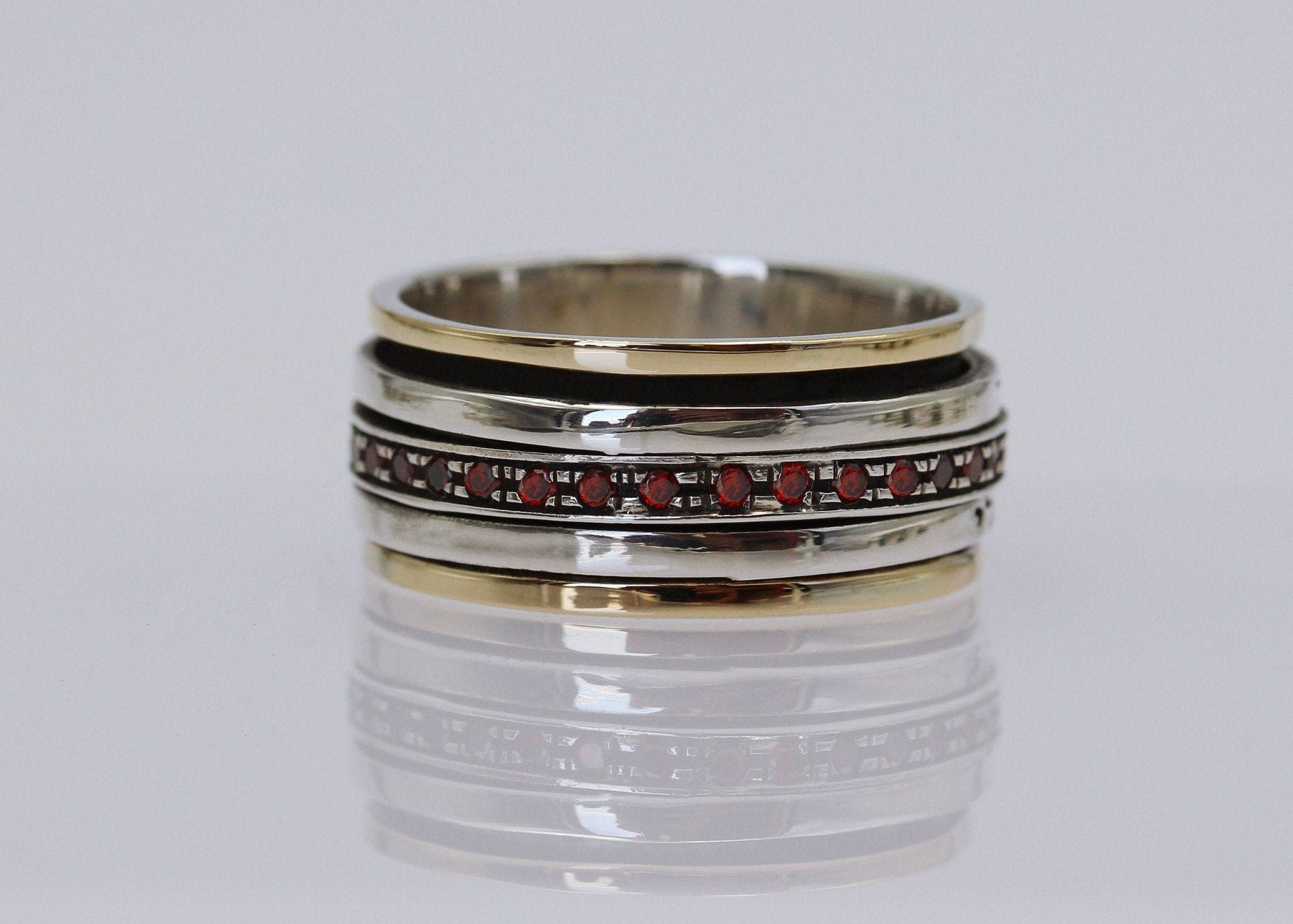 Handmade Blessing Ring with Garnet Stones for Love and Faith