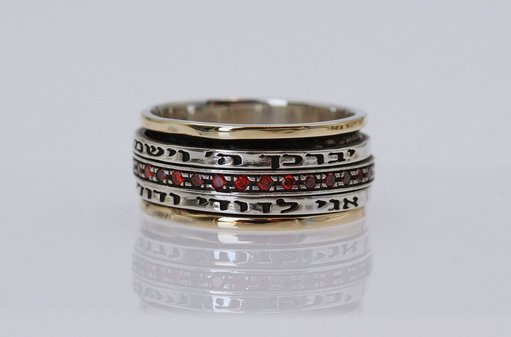 Handmade Blessing Ring with Garnet Stones for Love and Faith