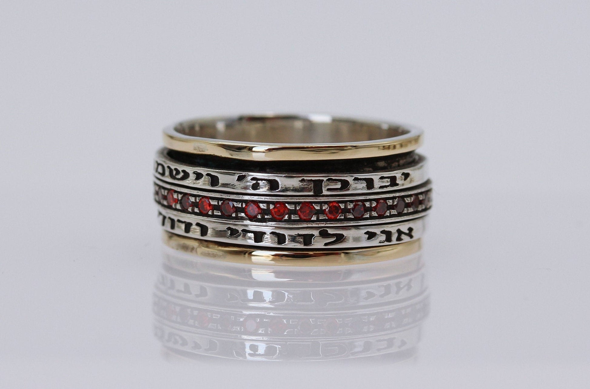 Handmade Blessing Ring with Garnet Stones for Love and Faith