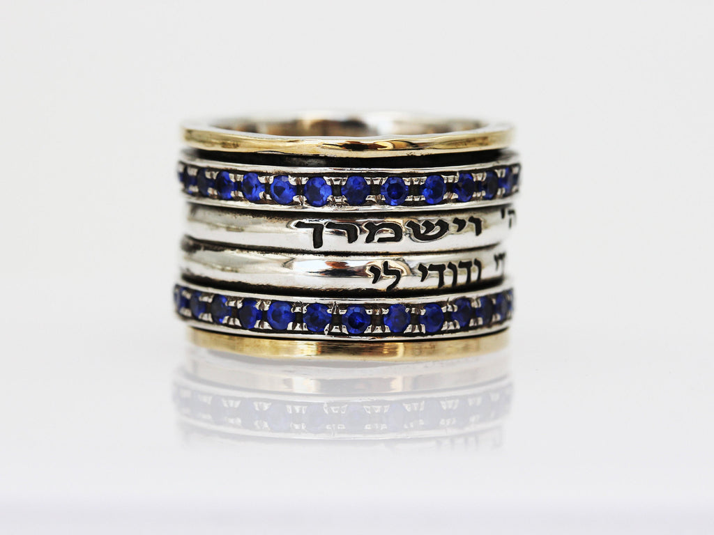 May the Lord Bless You Blue Sapphire Ring with Handcrafted Elegance