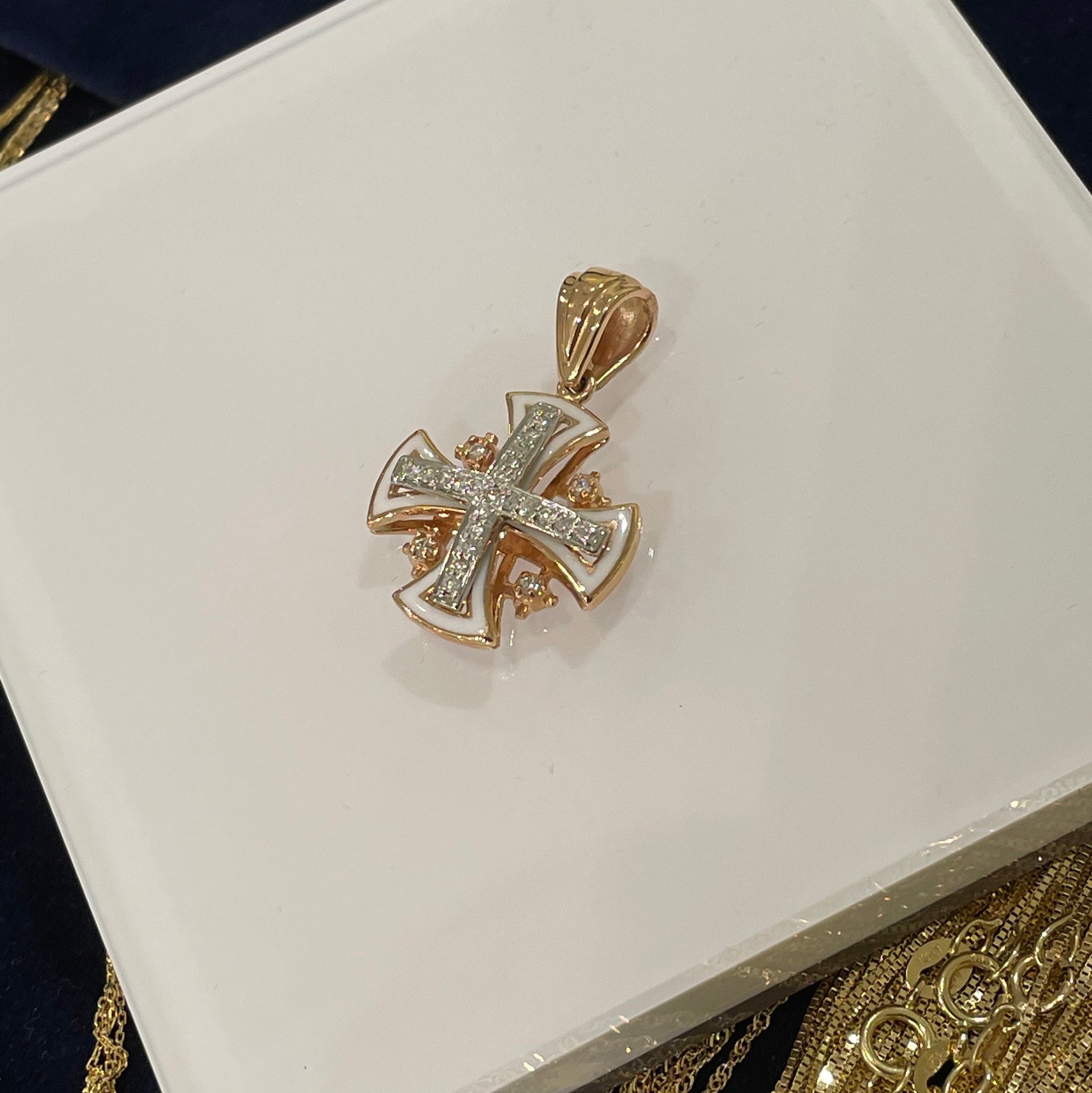 Jerusalem Cross Pendant in 14k Gold with Diamonds, Divine Sign of Faith and Hope
