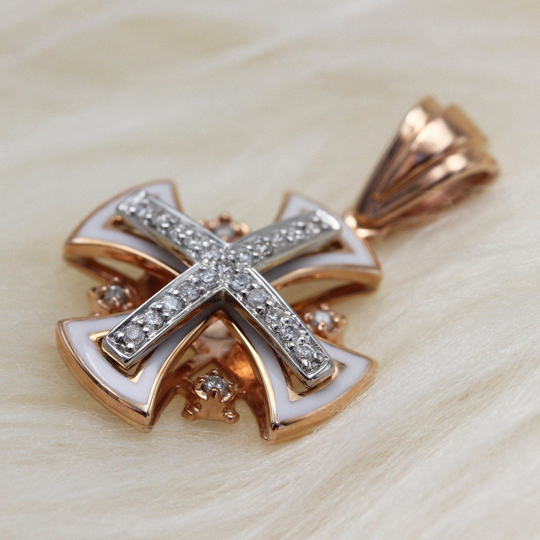 Jerusalem Cross Pendant in 14k Gold with Diamonds, Divine Sign of Faith and Hope