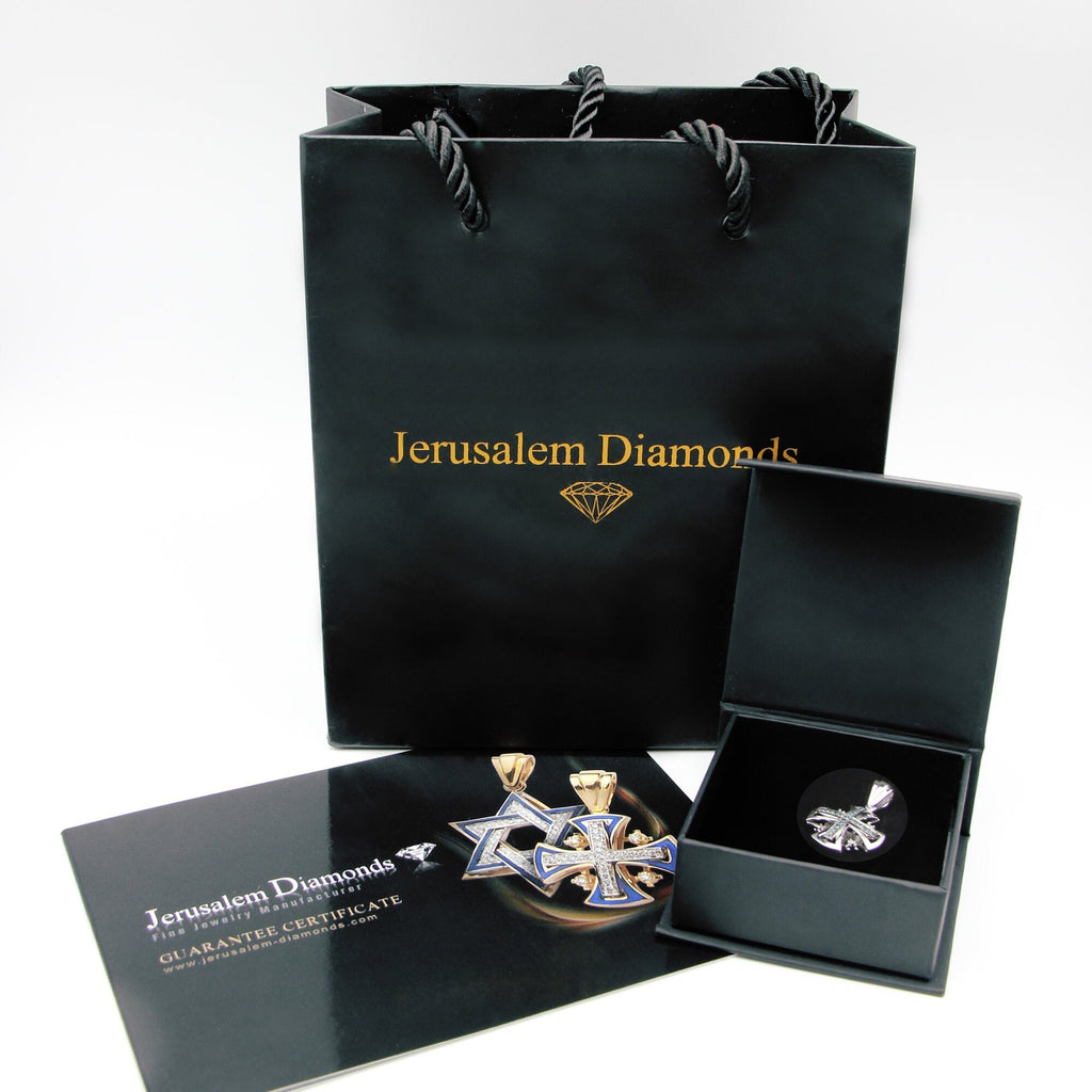 Jerusalem Cross Pendant in 14k White Gold with 25 Diamonds 0.30ct | Symbol of Faith