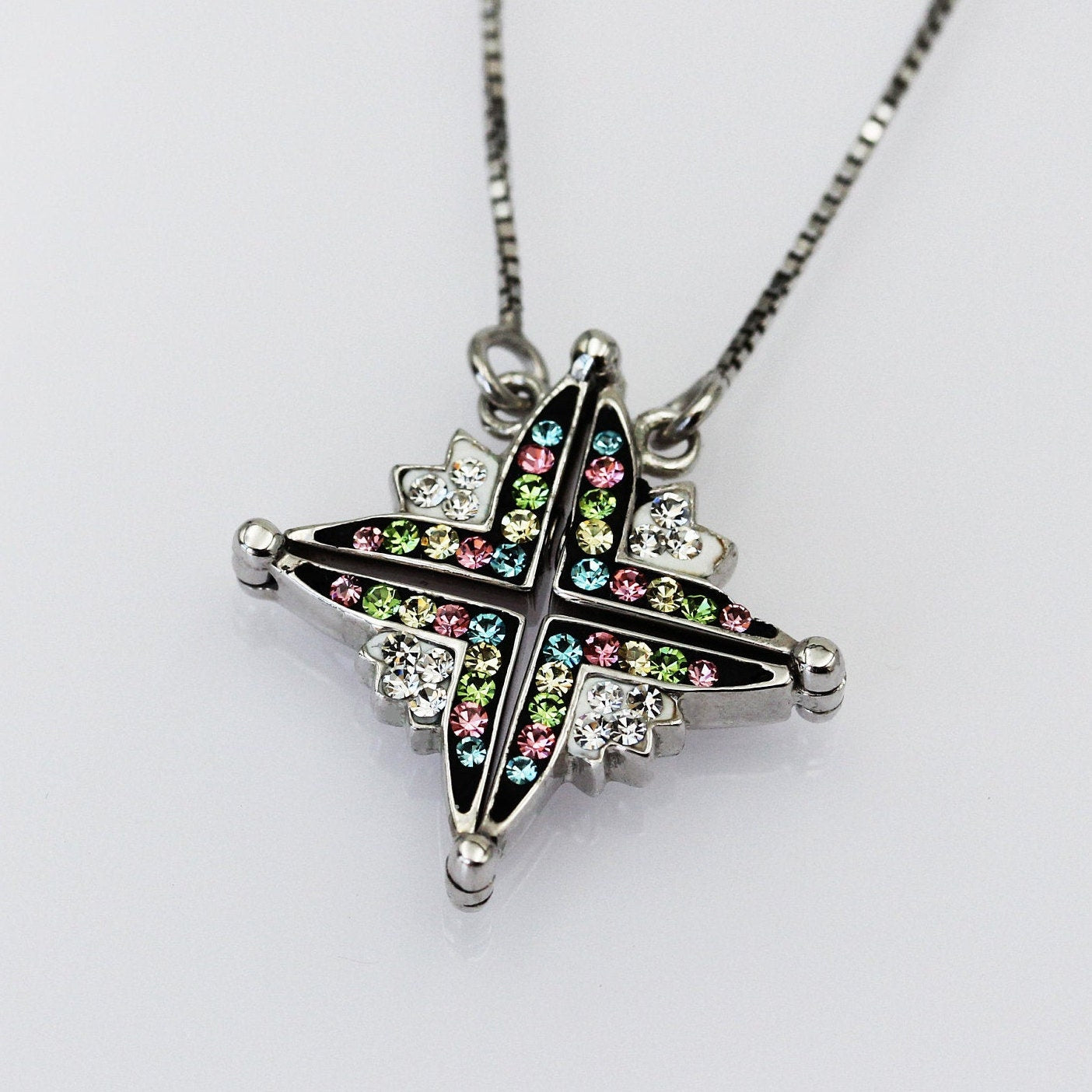 Star of Bethlehem 2-in-1 Opening Pendant in Sterling Silver with Colorful Stones