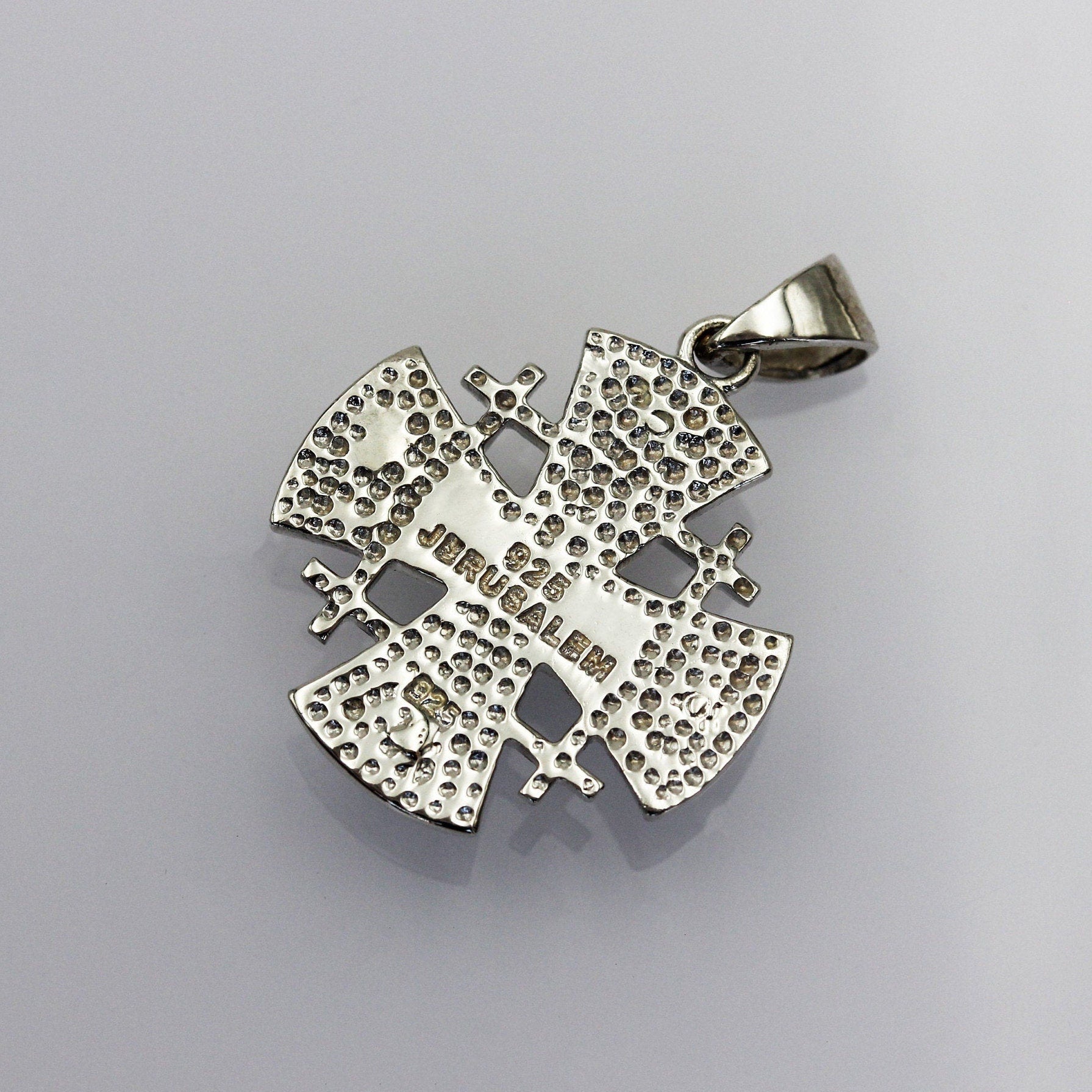 King Solomon Eilat Stone Jerusalem Cross Pendant in Silver 925