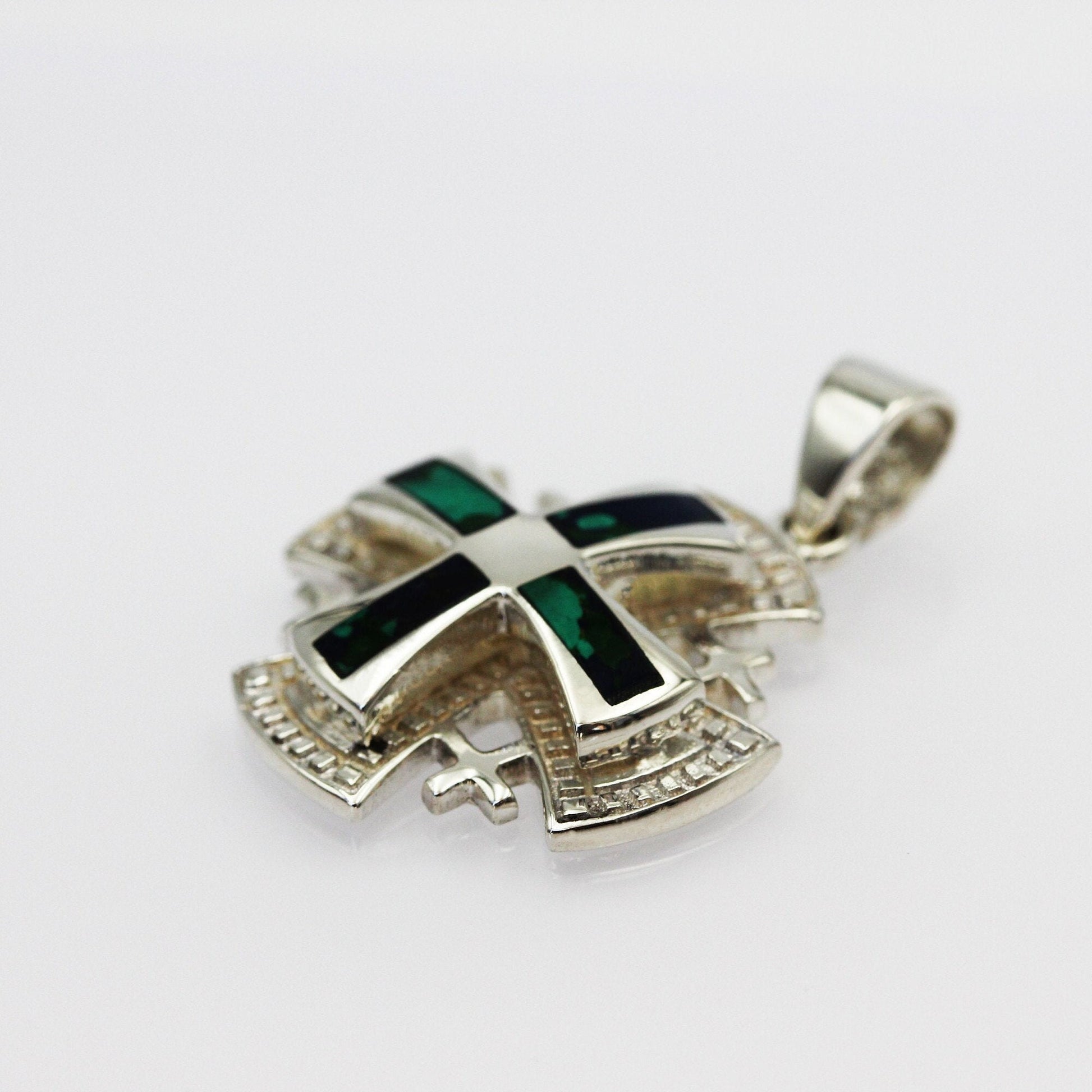 King Solomon Eilat Stone Jerusalem Cross Pendant in Silver 925