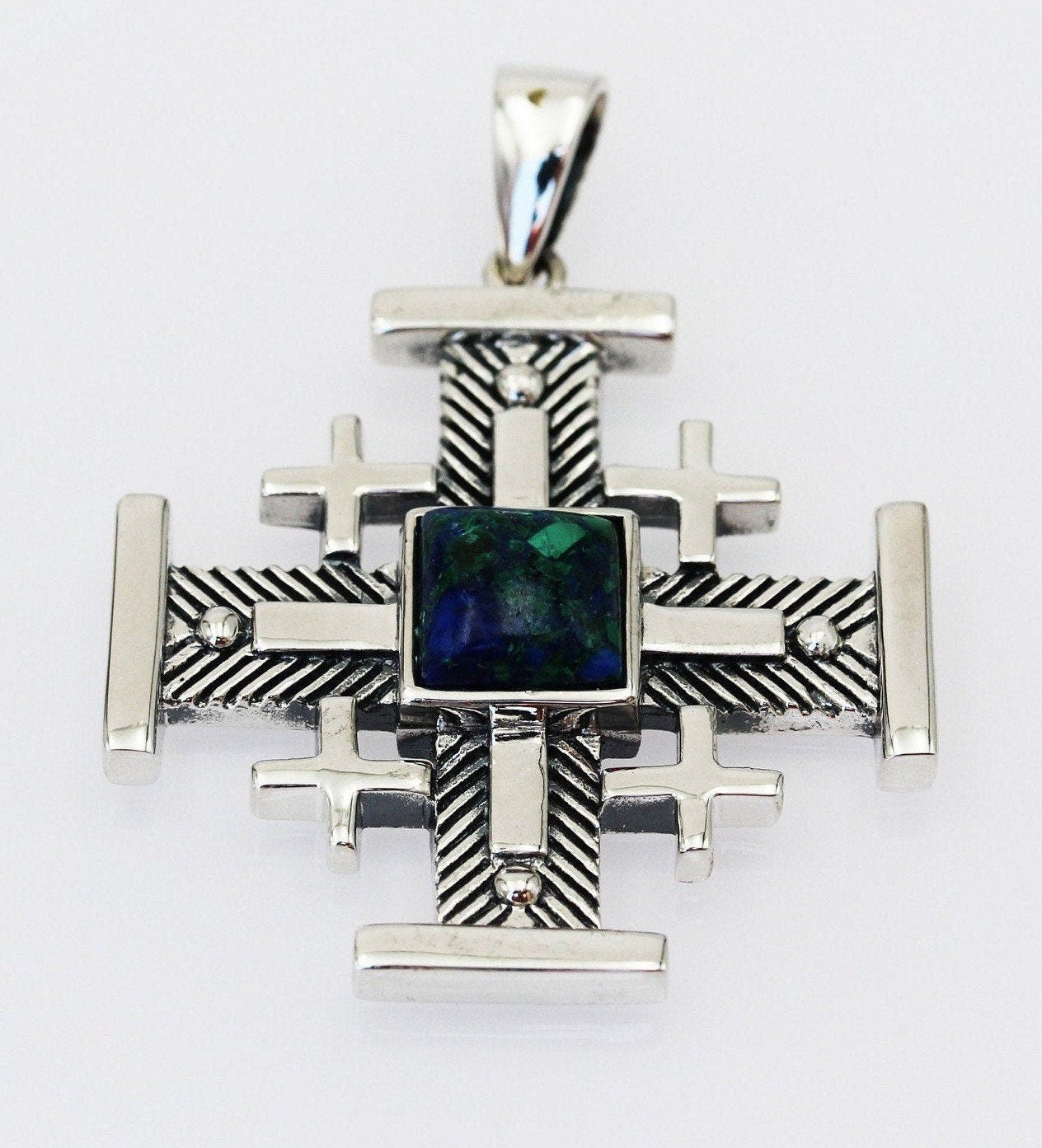 King Solomon Eilat Stone Jerusalem Cross Pendant in Silver 925