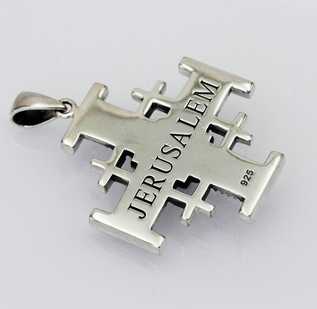 King Solomon Eilat Stone Jerusalem Cross Pendant in Silver 925