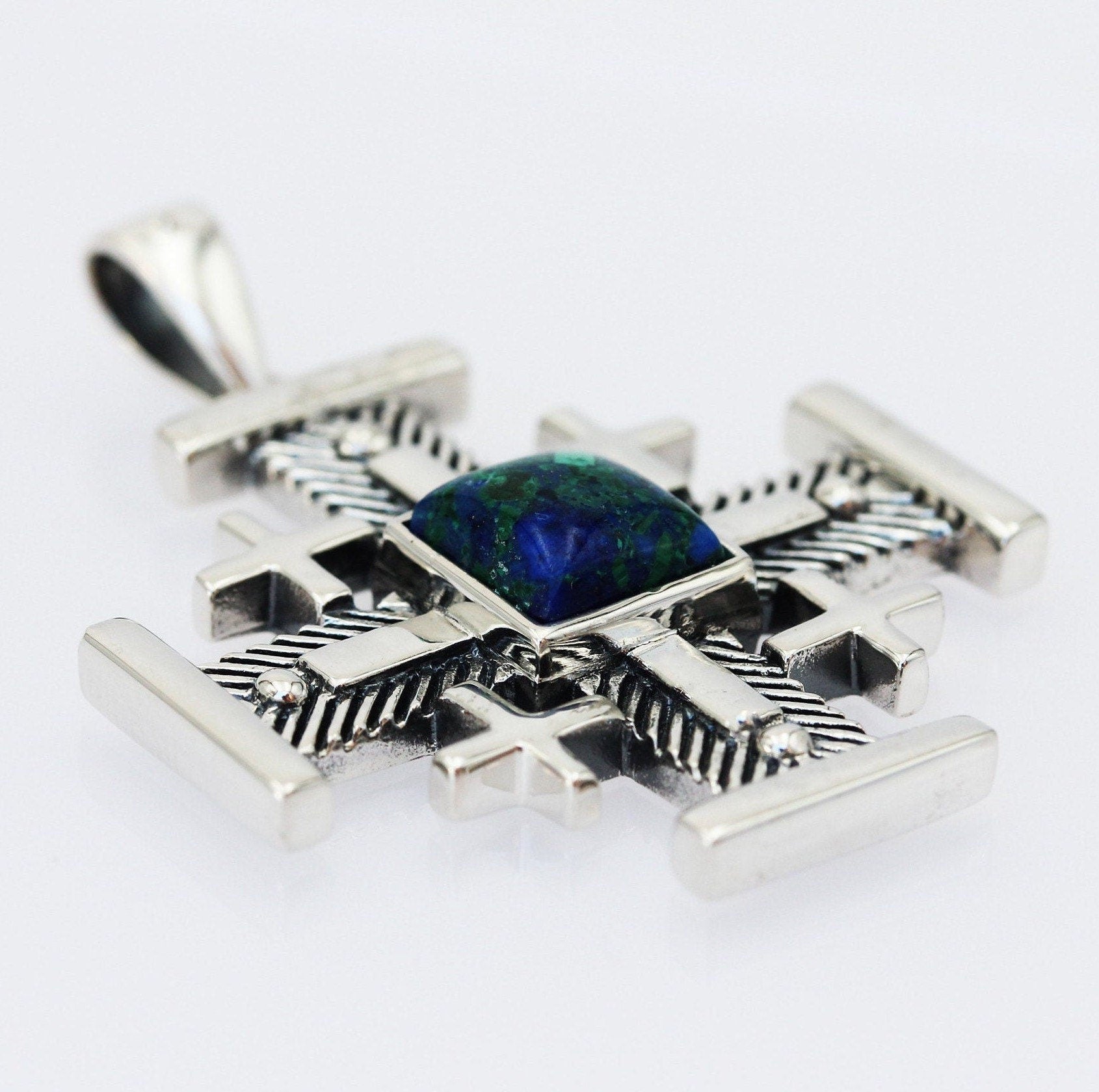 King Solomon Eilat Stone Jerusalem Cross Pendant in Silver 925