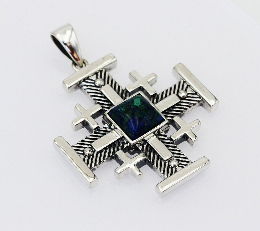 King Solomon Eilat Stone Jerusalem Cross Pendant in Silver 925