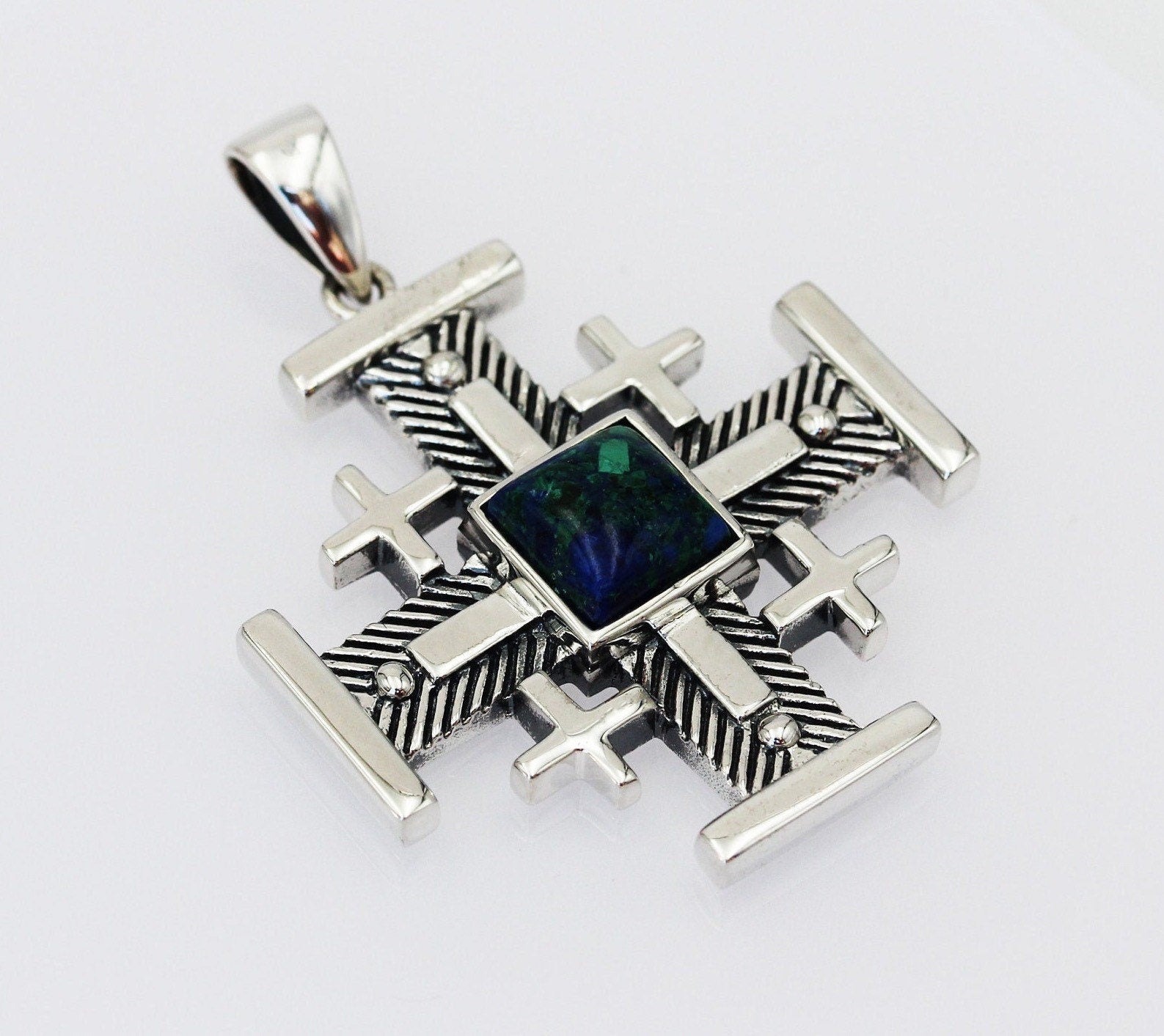 King Solomon Eilat Stone Jerusalem Cross Pendant in Silver 925