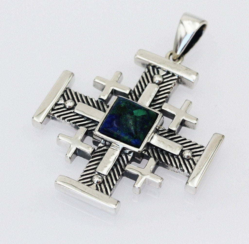 King Solomon Eilat Stone Jerusalem Cross Pendant in Silver 925