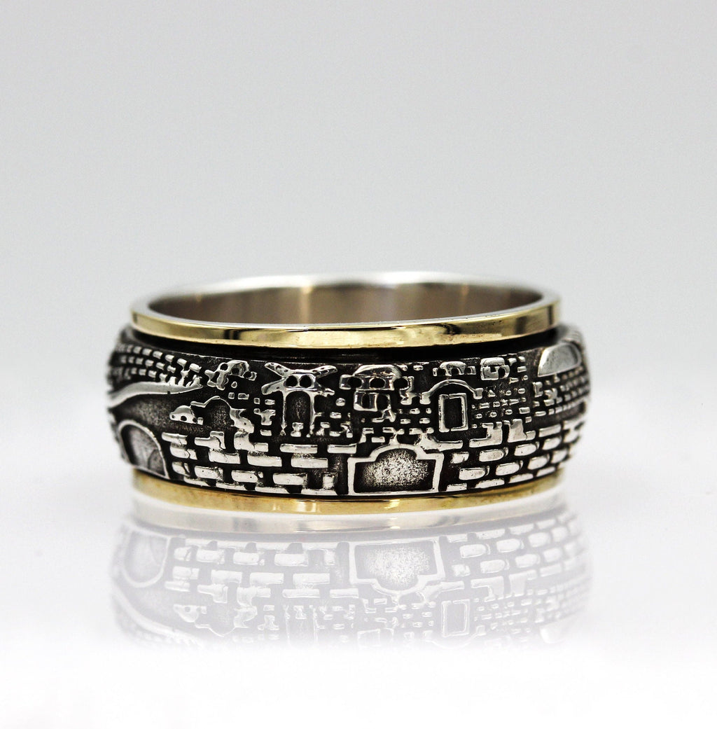 Handmade 14k Gold and Silver Jerusalem Turning Ring