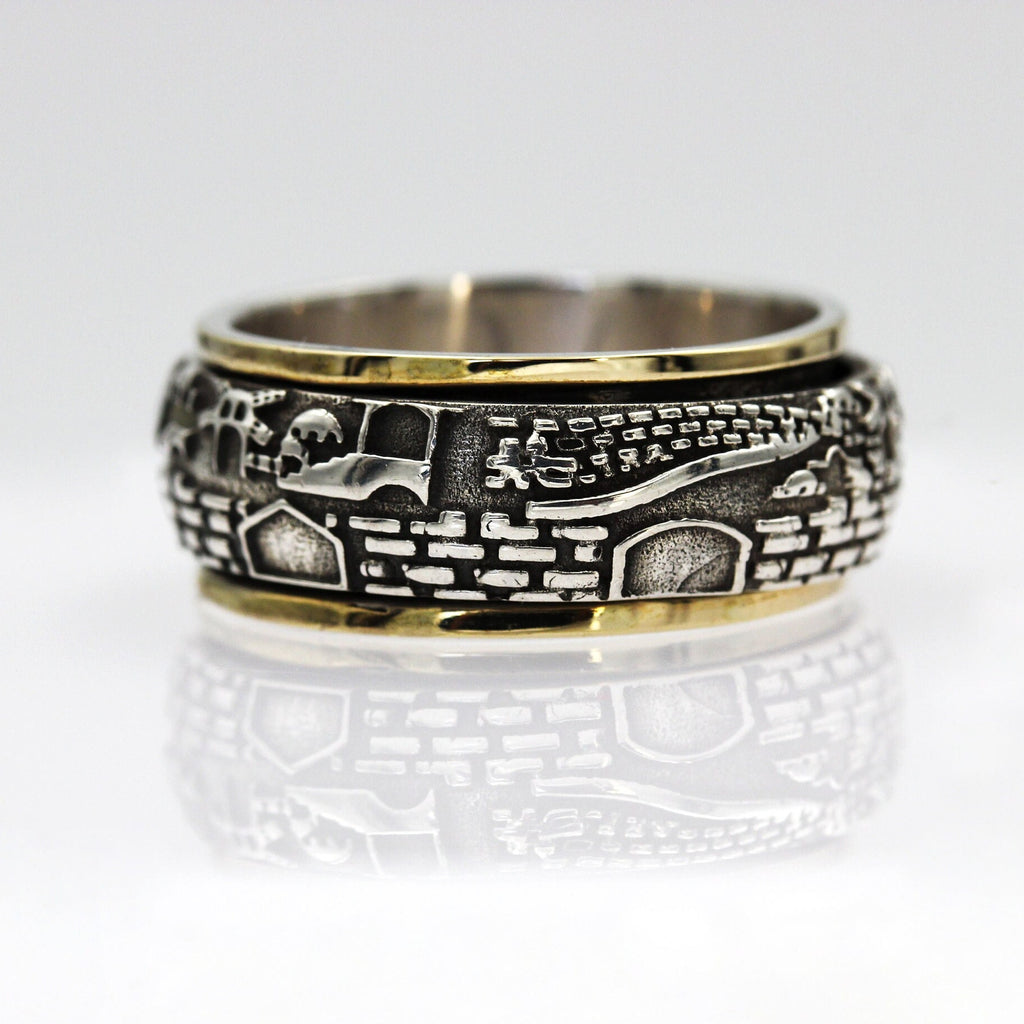 Handmade 14k Gold and Silver Jerusalem Turning Ring